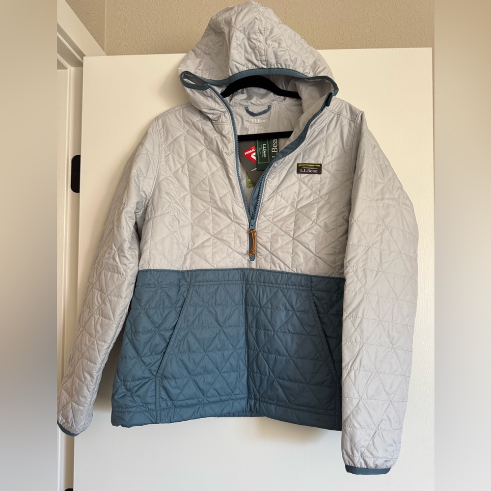 L.L. Bean Gray and Blue Puffer Women’s Anorak Jacket with Pockets - NWT- Medium